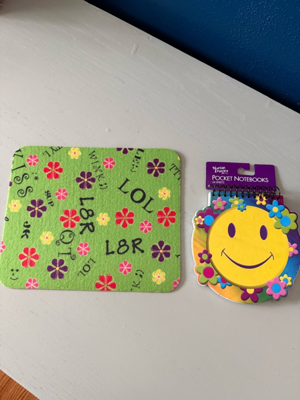 Vintage Y2K Mousepad Notepad Groovy Flower Power Smiley Faces LOL 2000s 1990s